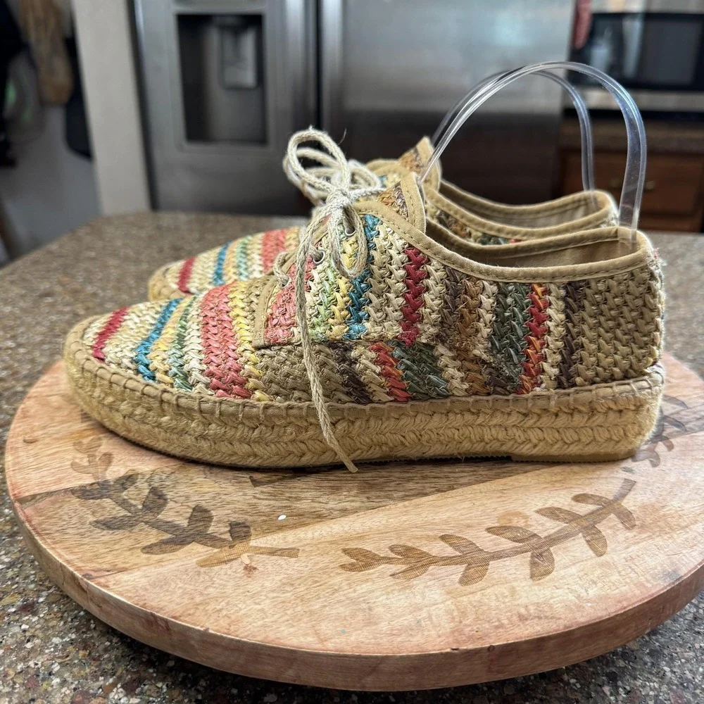 Jeffrey Campbell Womens Espadrille Oxford‎ 40 Multi Woven Raffia Lace Up Boho